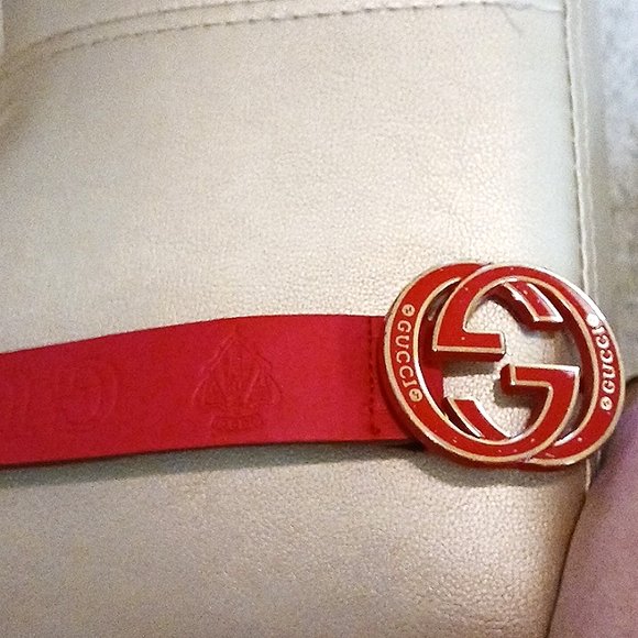 GUCCI Vtg Auth RED BELT 44" Metal GG - Picture 6 of 6
